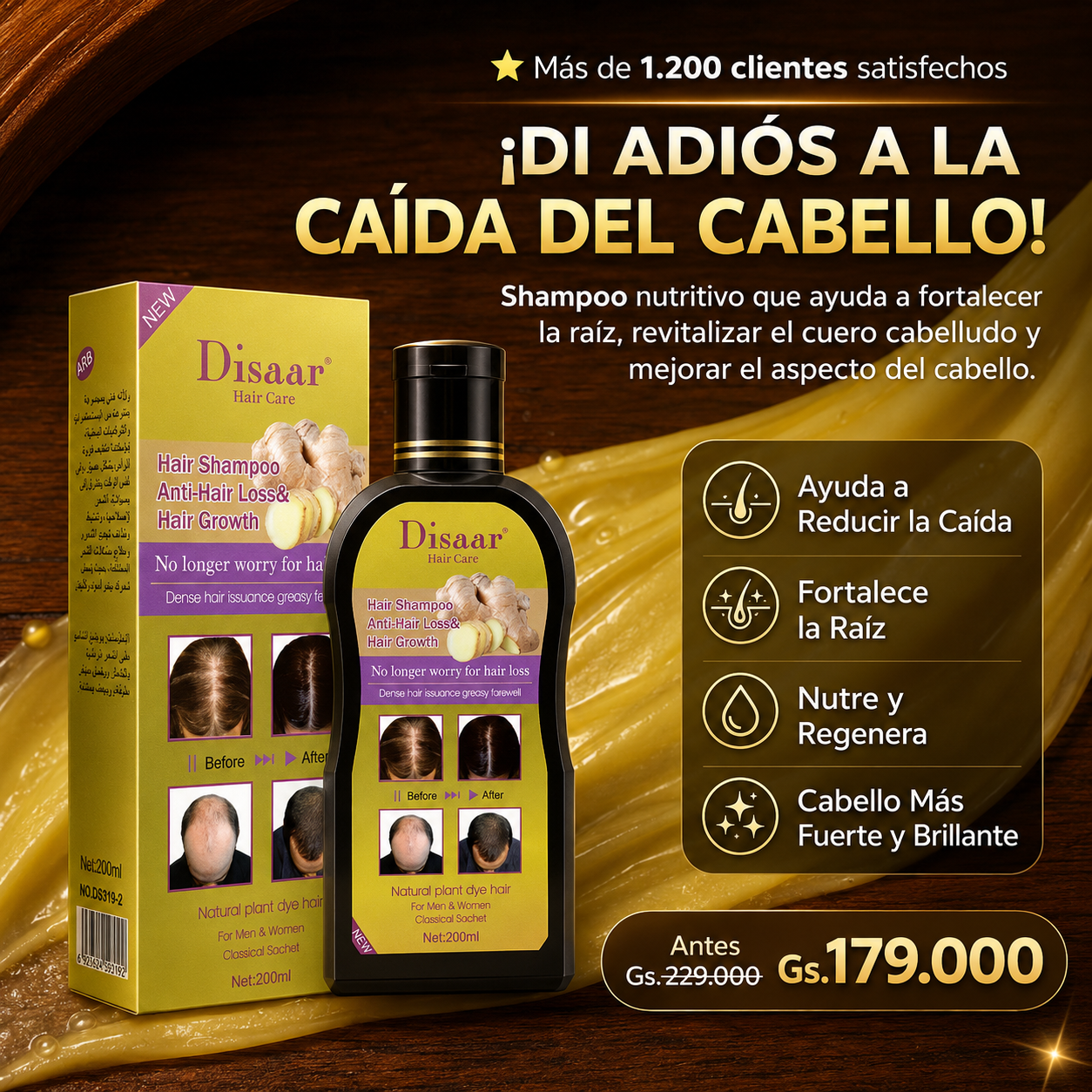 Shampoo Disaar Anti-Caída – Cabello Más Fuerte Desde la Raíz