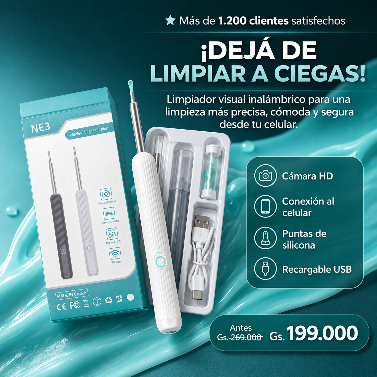 EarView Pro™ – Limpiador Visual Inalámbrico de Oídos